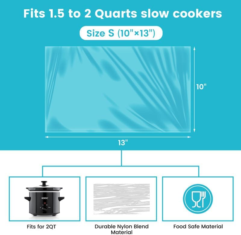 KOOC Slow Cooker Liners 10"x13" 10 count Small Size Disposable Pot Liners Cooking Bags Fit 1.5 qt to 2 qt Pot BPA Free Fresh Locking Seal Design - Image 3